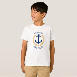Captain Boat Name Anchor Gold Laurel Boys White T-Shirt