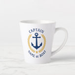Captain Boat Name Anchor Gold Laurel Star Latte Mug<br><div class="desc">A Personalised 12oz Latte Mug with Captain rank or other title,  your boat name,  family name or other desired text. Featuring a custom designed nautical boat anchor,  gold style laurel leaves and star emblem. Makes a great gift for any occasion.</div>