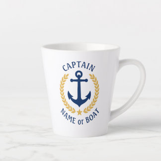 Captain Boat Name Anchor Gold Laurel Star Latte Mug