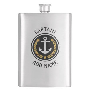 Captain Boat Name Anchor Gold Style Laurel Metal Hip Flask
