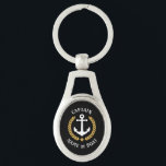 Captain Boat Name Anchor Gold Style Laurel Metal Key Ring<br><div class="desc">A Personalised metal keychain with your boat name, family name or other desired text and Captain title or other rank as needed. Featuring a custom designed nautical boat anchor, gold style laurel leaves and star emblem on a black background or easily adjust the primary colour to match your current theme....</div>