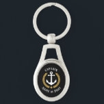 Captain Boat Name Anchor Gold Style Laurel Metal Key Ring<br><div class="desc">A Personalised metal keychain with your boat name, family name or other desired text and Captain title or other rank as needed. Featuring a custom designed nautical boat anchor, gold style laurel leaves and star emblem on a black background or easily adjust the primary colour to match your current theme....</div>