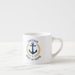 Captain Boat Name Anchor Gold Style Laurel Star Espresso Cup<br><div class="desc">A Personalised espresso cup with Captain rank or other title,  your boat name,  family name or other desired text. Featuring a custom designed nautical boat anchor,  gold style laurel leaves and star emblem. Makes a great gift for any occasion.</div>