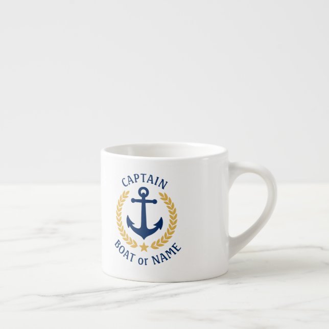 Captain Boat Name Anchor Gold Style Laurel Star Espresso Cup (Right)