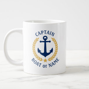Captain Boat Name Anchor Gold Style Laurel Star Large Coffee Mug