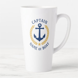 Captain Boat Name Anchor Gold Style Laurel Star Latte Mug
