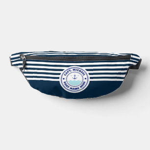 Captain Boat Name Nautical Anchor Blue white Bum Bags