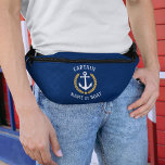 Captain Boat Name Nautical Anchor Gold Laurel Star<br><div class="desc">A personalised, nautical themed waist pouch fanny pack or travel bag to keep your personal items safe . This unique design features a nautical boat anchor, gold style laurel leaves and a gold star with your editable Captain rank or other title and Your Personalised Name, Boat Name or other desired...</div>