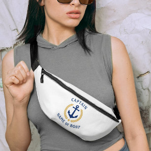 Captain Boat Name Nautical Anchor Gold Laurel Star Bum Bags