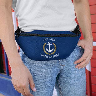 Captain Boat Name Nautical Anchor Gold Laurel Star Bum Bags