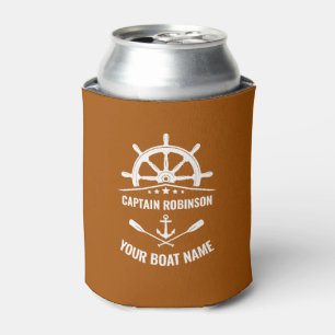 Captain Boat Name Nautical Anchor Oars Helm Rust Can Cooler