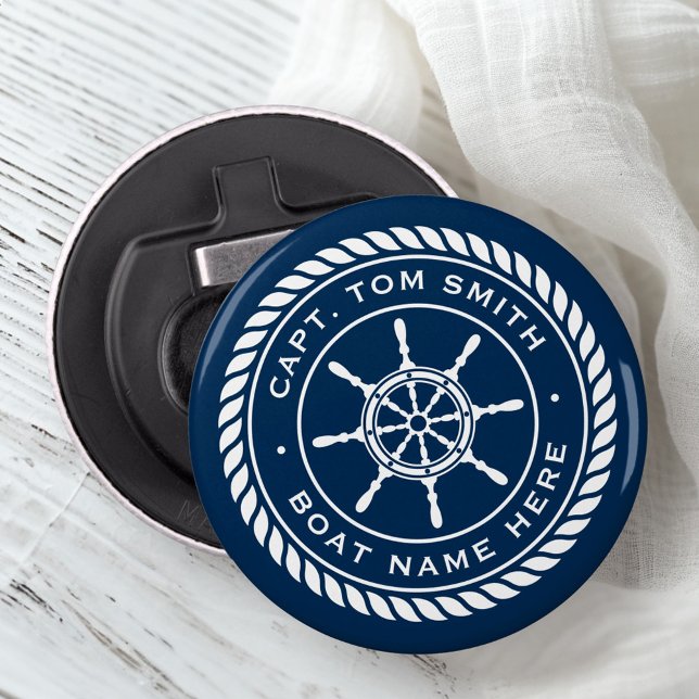 Captain boat name rope frame nautical ship's wheel bottle opener (Captain boat name rope frame nautical ship's wheel bottle opener)