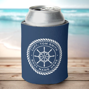 Captain boat name rope frame nautical ship's wheel can cooler