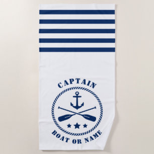 Captain Boat or Name Nautical Anchor & Oars White Beach Towel
