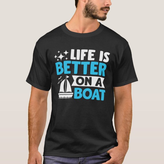 Captain Boater Boating Pontoon  on a Boat T-Shirt (Front)
