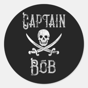 Captain Bob - Vintage Personalised Pirate Boating Classic Round Sticker