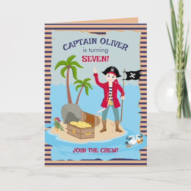 Captain Boy Pirate Ship Birthday Party Invitation (Front)