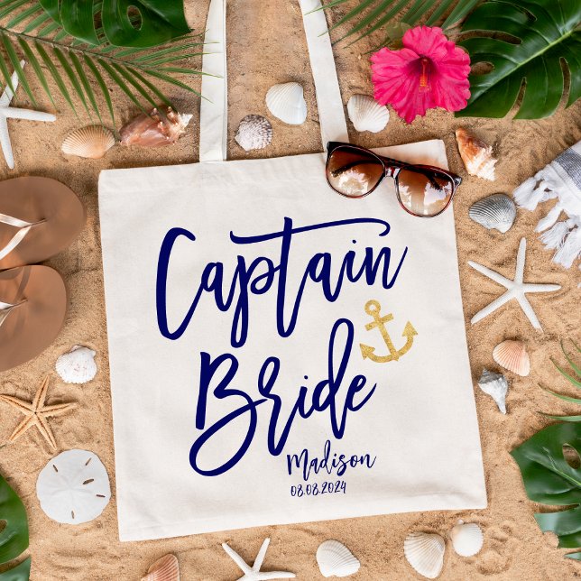 Captain Bride Blue Nautical Bachelorette Party Tote Bag (Creator Uploaded)