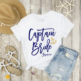 Captain Bride | Modern Blue Calligraphy T-Shirt