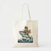 Captain Cat Riding Giant Tuna Funny Fishing Design