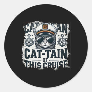 Captain Cat-tain Of Cruise Ship Sea Vacation Kitte Classic Round Sticker