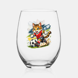 Captain Cat: The Soccer Sprint Stemless Wine Glass