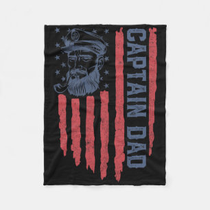 Captain Dad American Flag Funny Pontoon Boating 4t Fleece Blanket