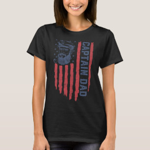 Captain Dad American Flag Funny Pontoon Boating 4t T-Shirt