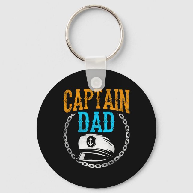 Captain Dad Ship Boat Boating Yacht Father Daddy P Key Ring (Front)