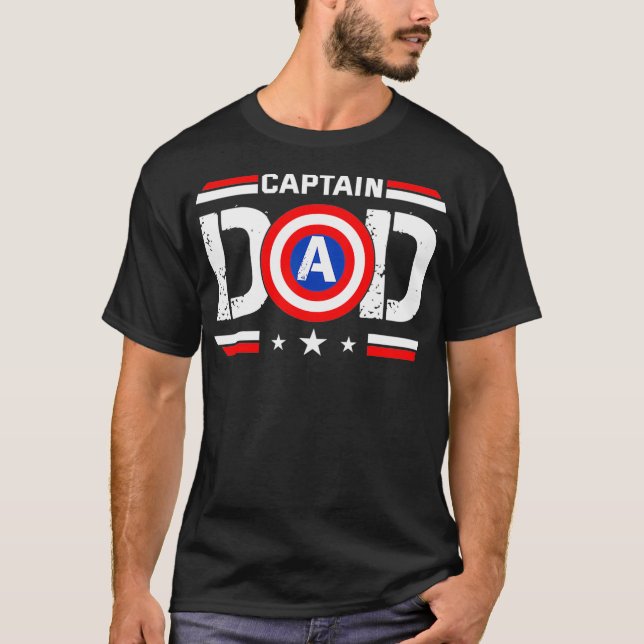 Captain Dad Superhero Funny Men Fathers Day Dad T-Shirt (Front)