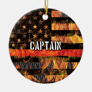 Captain Firefighter Flag Ceramic Tree Decoration