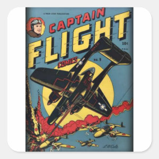 Captain Flight Vintage Golden Age Comic Book Square Sticker