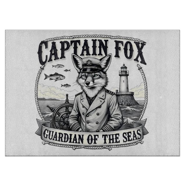 Captain Fox Guardian of Seas Nautical Design Cutting Board (Front)