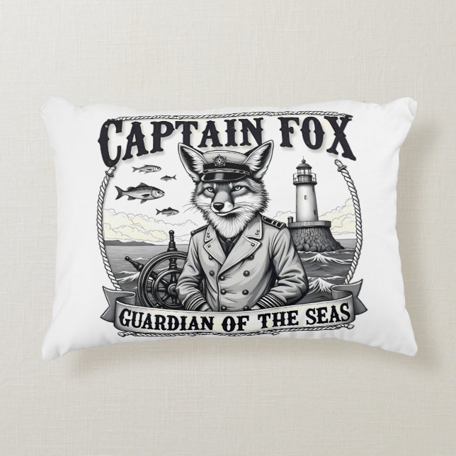 Captain Fox Guardian of Seas Nautical Design Decorative Cushion (Front)
