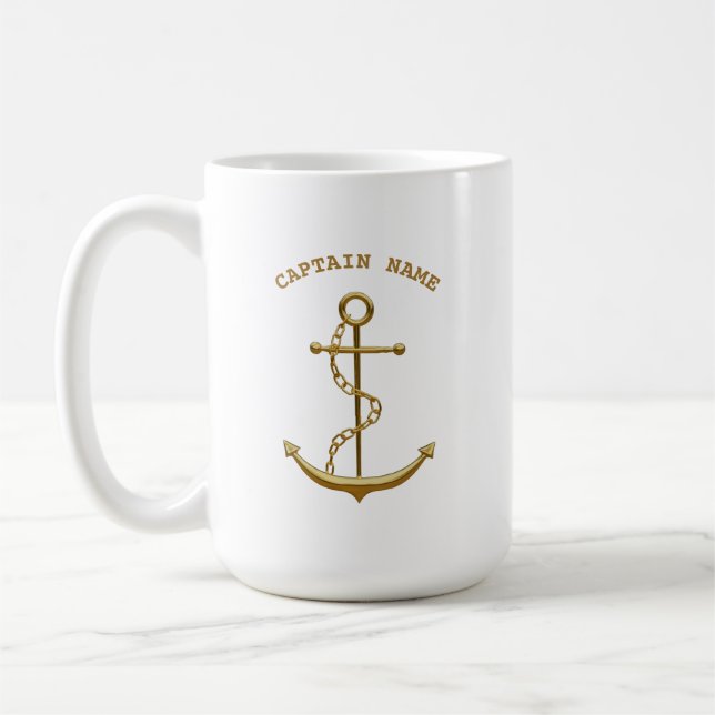 Captain Gold Anchor Custom Nautical Coffee Mug (Left)