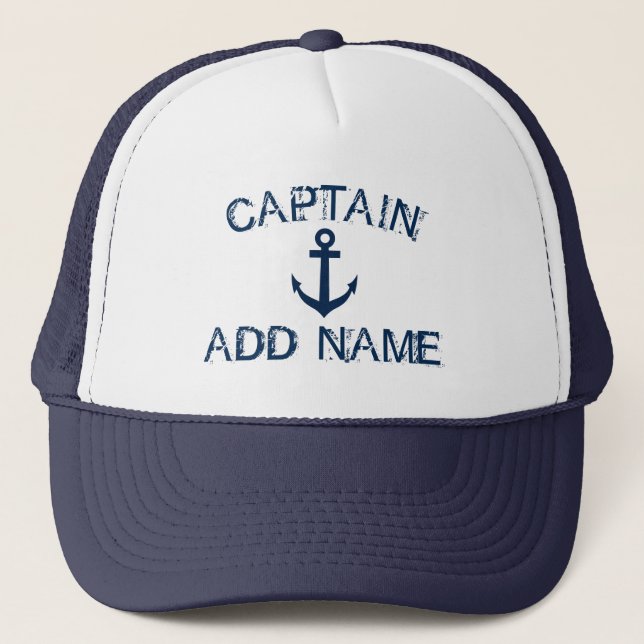 Captain hat with nautical anchor and custom name (Front)