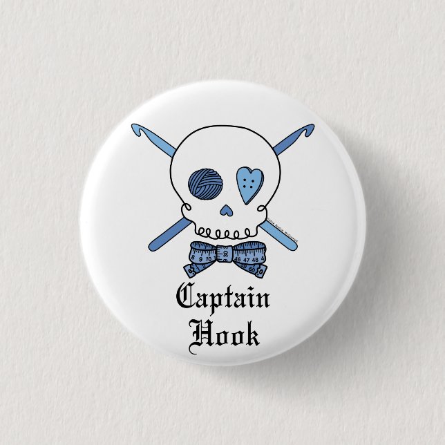 Captain Hook Skull & Crochet Hooks (Blue) 3 Cm Round Badge (Front)