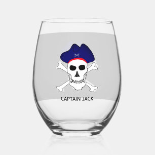Captain Jack Glass, Pirates Flag, Treasure, Pirate Stemless Wine Glass