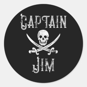 Captain Jim Vintage Personalised Pirate Skull Boat Classic Round Sticker