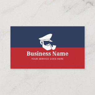 Captain Logo Modern Navy Blue & Red Nautical Business Card