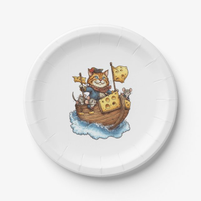 Captain Meowbeard – Funny Pirate Cat Graphic Paper Plate (Front)