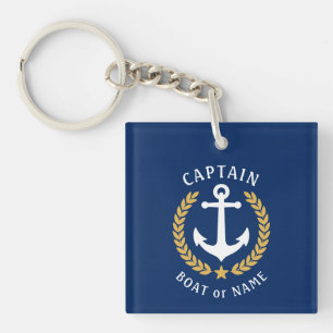 Captain Name Anchor Gold Laurel Picture Back Navy Key Ring