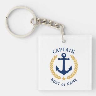 Captain Name Anchor Gold Laurel Picture Back White Key Ring