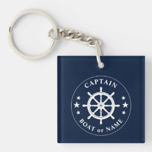 Captain Name Boat Wheel Helm Stars  Photo Back Key Ring