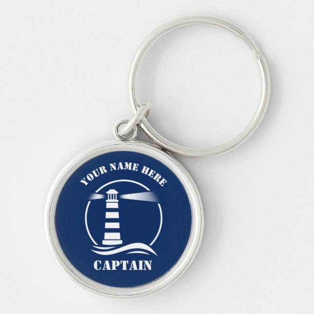 Captain Name or Boat Name Classic Lighthouse Key Ring (Front)
