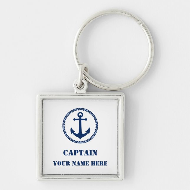 Captain Name or Boat Name Nautical Sea Anchor Key Ring (Front)