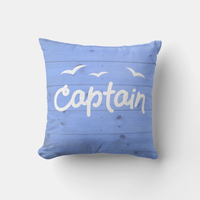 Captain Nautical Blue Wood Effect Cushion (Front)
