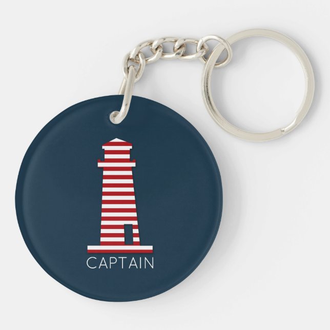 CAPTAIN Nautical Lighthouse Boating Red White Blue Key Ring (Back)
