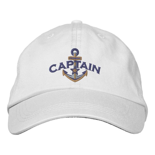 Captain Nautical Star Anchor Embroidery Embroidered Hat (Front)