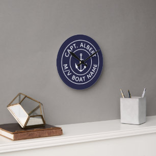 Captain Navy Blue Personalised Round Wall Clock